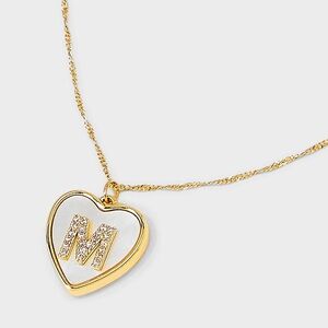 14K Gold Dipped Mother of Pearl Heart Initial "M" Pendant Necklace